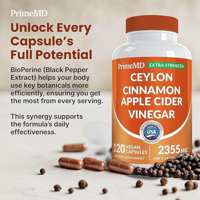 5-in-1 Ceylon Cinnamon Powder Extra Strength – Organic Ceylon Cinnamon Capsules with Turmeric, Apple Cider Vinegar, Korean Ginseng & BioPerine for Metabolism & Energy Support Pills (120 Ct, 4 Pack)