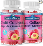 2 Pack Multi Collagen Peptides Gummies, Sugar Free Hydrolyzed 5000mg Protein丨Type I,II,III,V,X with Biotin Hyaluronic Acid Vitamin C A D B6 B12 L-Glutathione for Skin Hair Nail & Joint -Peach