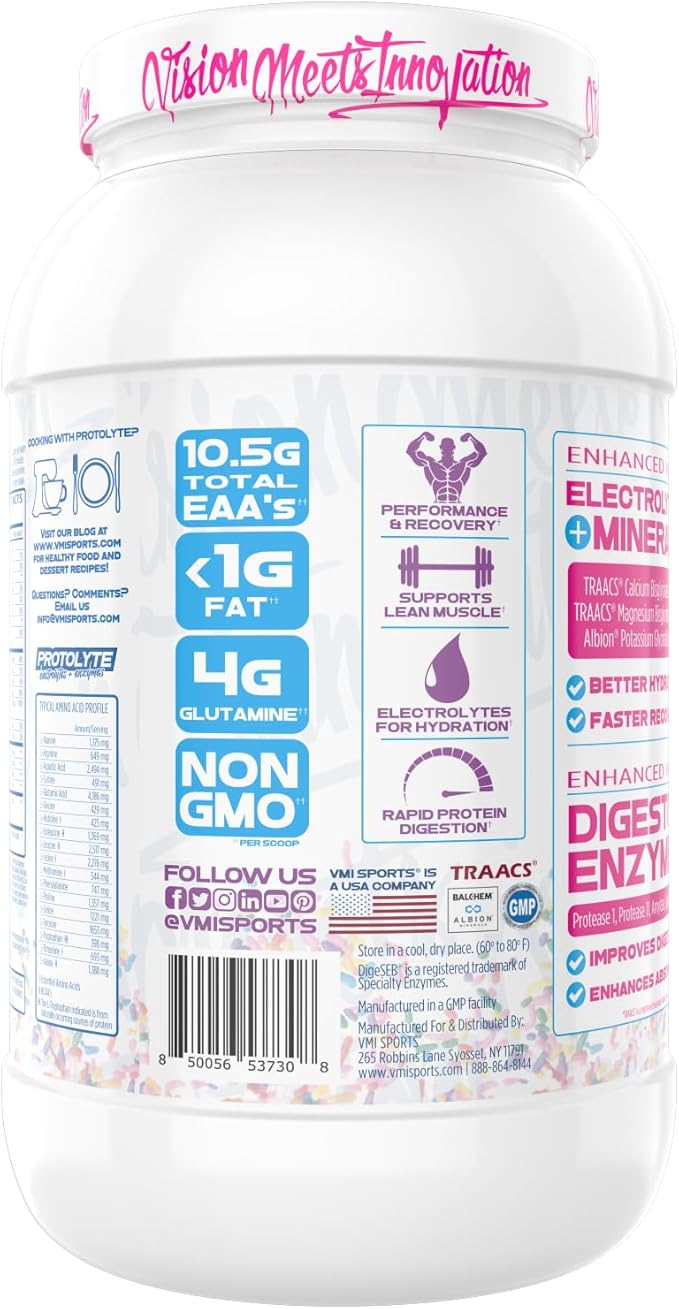VMI Sports | ProtoLyte Whey Isolate Protein Powder | Low Calorie Whey for Weight Loss and Muscle Gain | Digestive Enzymes | Non-GMO (1.6 lb, Vanilla Ice Cream Cone)