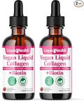 LIQUIDHEALTH 100% Vegan Collagen Plus Biotin 100,000mcg Liquid Drops - Plant-Based Liquid Collagen for Women & Men - Hair & Nail Growth, Skin Health, Boosts Metabolism - Made in USA, Non-GMO (2 Pack)