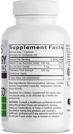 Bronson Sambucus Elderberry with Zinc & Vitamin C Triple Immune Support Complex Immune & Antioxidant Protection, Non-GMO, 60 Vegetarian Capsules