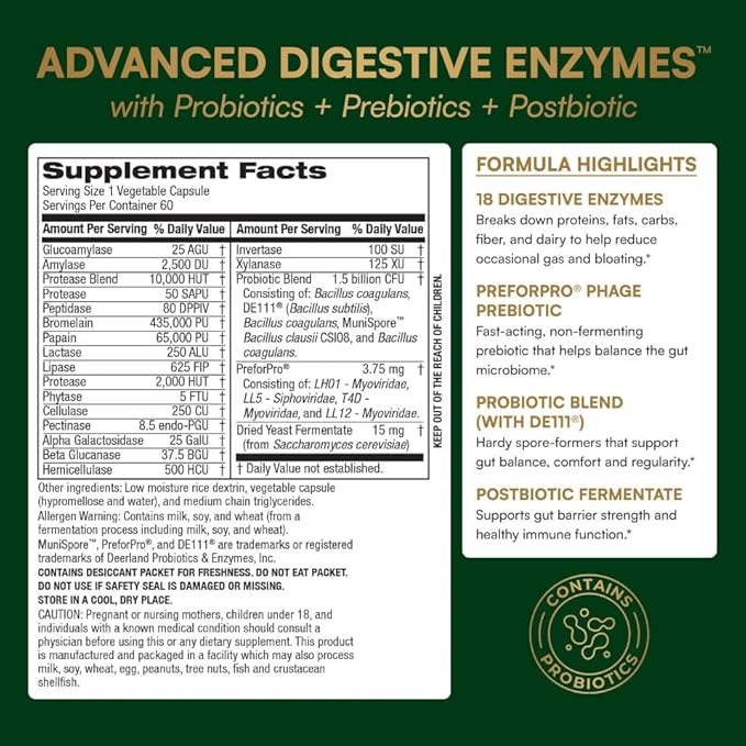 Purity Products Advanced Digestive Enzymes with Probiotics & Prebiotics – Digestive Health Supplement for Bloating, Gas Relief & Gut Support – Plant-Based Enzymes + 1.5B CFUs 60 Veggie Capsules