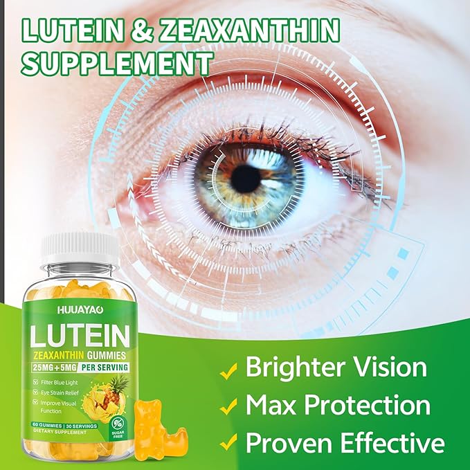 Lutein Gummies 25mg, Lutein and Zeaxanthin Supplements Eye Vitamins Gummies for Support Blue Light Protection, Vision & Overall Eye Health, Sugar Free, Pineapple Flavor, 120 Count