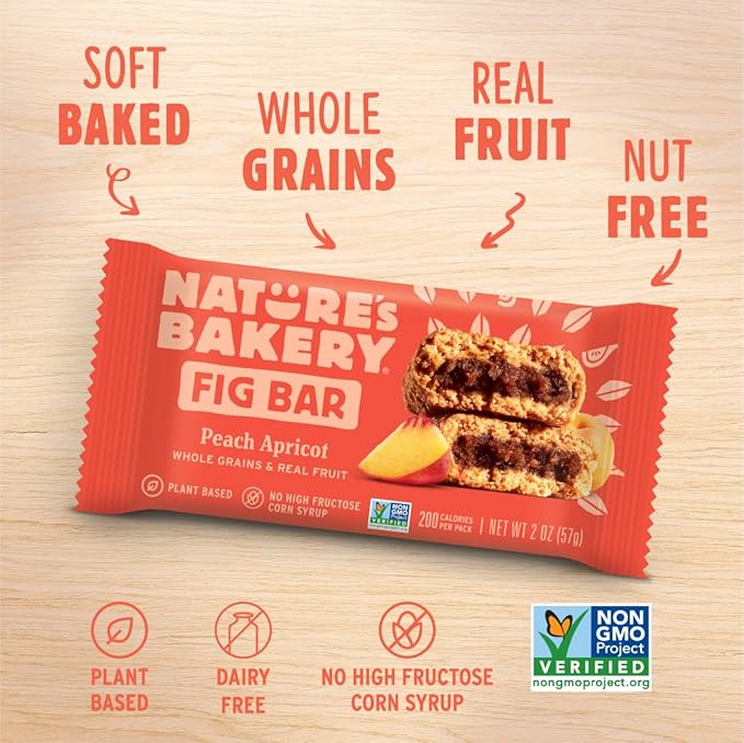 Nature's Bakery Whole Wheat Fig Bars, Peach Apricot, Vegan Snacks, Non-GMO (6 Count of 2 Ounce Bars), 12 Ounce