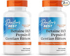 Doctor's BEST Betaine HCI Pepsin & Gentian Bitters,Digestive Enzymes for Protein Breakdown & Absorption,Non-GMO,Gluten Free,360 Count (Pack of 2)