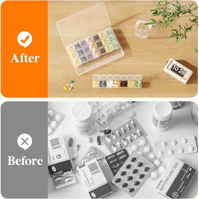 Lifewit Monthly Pill Organizer, 28 Day Pill Box, 4 Weeks One Month Vitamin Cases, Large Compartments Medicine Organizer for Fish Oils, Supplements, 28 Grids, Clear