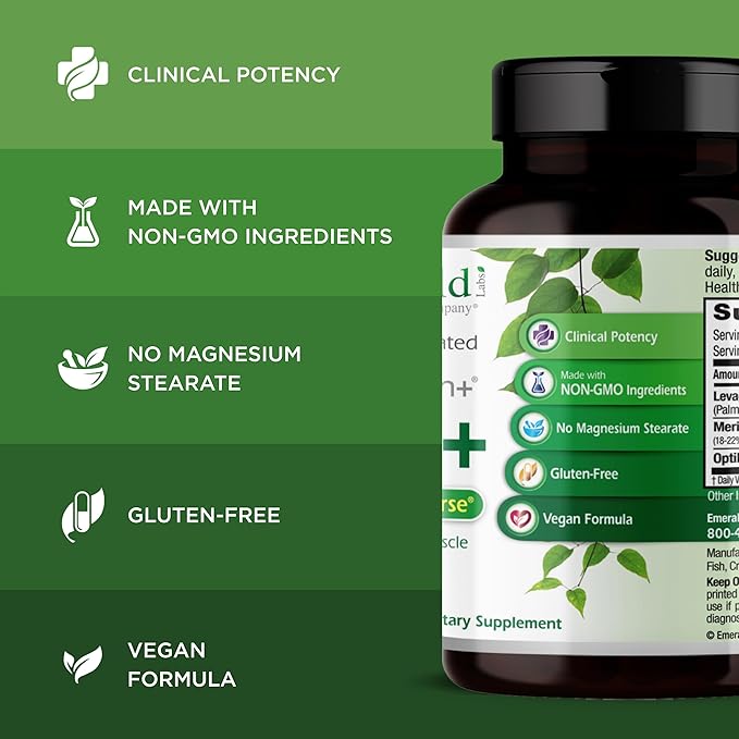 Emerald Laboratories Pea+ with Levagen+ - Support Joint & Muscle Health with Meriva Curcumin, OptiMSM & Levagen+ Pea* - Non-GMO, Vegan, Gluten-Free - 60 Vegetable Capsules