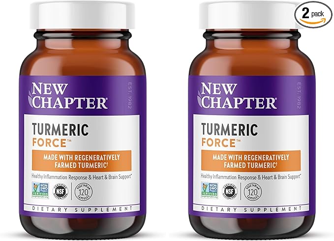 New Chapter Turmeric Supplement,Daily,Heart,Brain&Healthy Inflammation Support,Supercritical Turmeric Curcumin Means No Black Pepper Needed,Non-GMO,Gluten Free – (4 Month Supply),120 Count (Pack of 2)