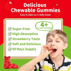 Magnesium Gummies for Kids - Magnesium Glycinate Gummies Supplement with L-Theanine, Vitamin B6, D3 for Kids & Adults Sleep, Calm, Relaxation, Brain, Bones, Sugar Free Strawberry 60ct