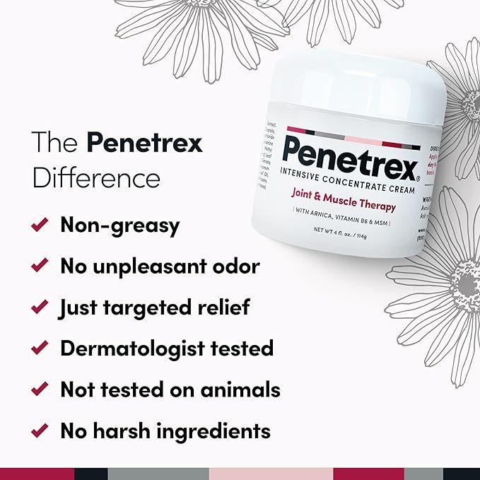 Penetrex Joint & Muscle Care - Soothing Massage Cream - Premium Whole Body Rub with Arnica, Vitamin B6 MSM & Boswellia - Non-Greasy 4oz Cream