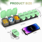 Extra Large Weekly Pill Organizer - XL Vitamin Holder with 7 Detachable Compartments, Portable Medicine Pill Organizer for Supplements, Daily Pill Case for Home and Travel,Green