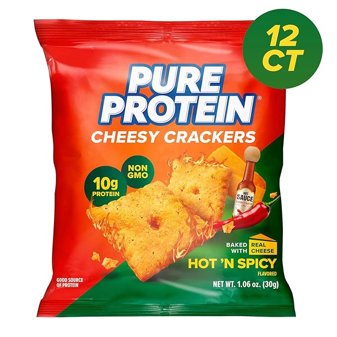 Pure Protein Cheesy Crackers, Hot and Spicy, High Protein Snack, 10G Protein, 1.34 oz, 12 Count