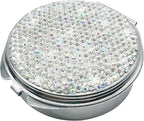 Bling Pill Case for Purse Medicine Vitamin Container Holder Pocket Pill Case Round Medicine Organizer for Vitamin/Fish Oils/Supplement Travel Medicine Kit (3 Compartment Silver)