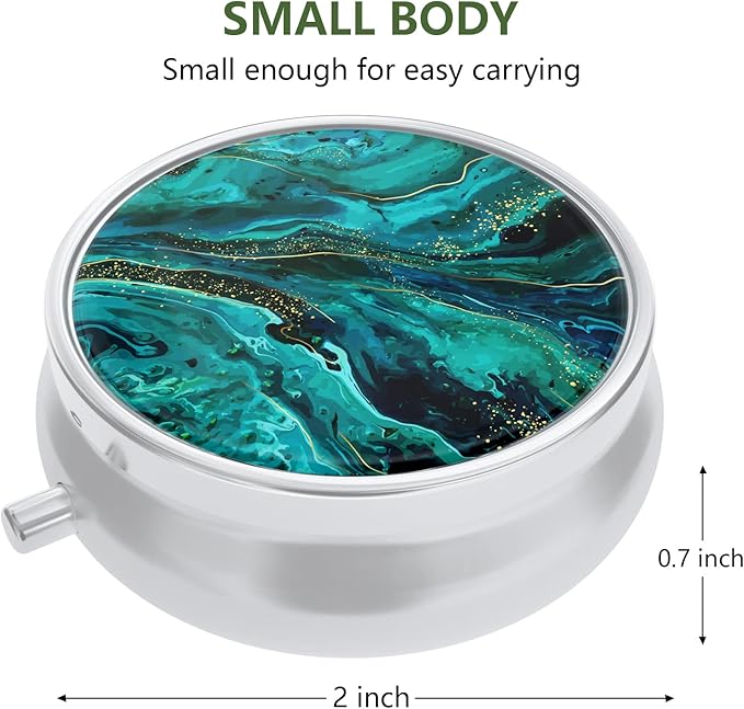Nipichsha Pill Box, Small Pill Case for Purse & Pocket, Cute Travel Medicine Organizer, Portable Medicine Container Holder to Hold Vitamins, Medication, Fish Oil & Supplement, Ocean Marble