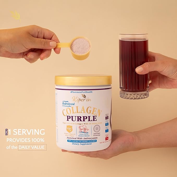 Purple & Multi Collagen Peptides Protein Powder | Clinically Proven | Liposomal Technology & Anthocyanins, Advanced with 18 Amino Acids, High Absorption Formula, 40 Servings 20.3oz