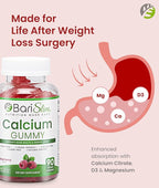 BariSlim Bariatric Calcium Gummies - Specially Formulated Bariatric Vitamins for Patients After Weight Loss Surgery - Supports Energy Levels & Bone Health | Raspberry (90 Vegan Gummies)