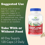RidgeCrest Herbals ClearLungs Classic, Daily Health Supplement, Natural Lung and Nasal Wellness Formula for Bronchial, Respiratory, Immune, Sinus, and Mucus Support (120 Vegan Caps, 60 Serv)