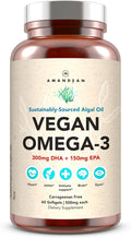 AMANDEAN Vegan Omega 3 Supplement. Premium Fish Oil Alternative. Algae DHA & EPA. Carrageenan Free Softgels. Algal Essential Fatty Acids. Plant Based Heart, Brain, Eye, Skin, Immune Support. (60ct)