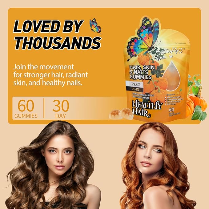 BUTTERFLY'S TEAR Hair, Skin & Nails Gummies | 26-in-1 Biotin 10,000mcg & Collagen Complex | Pineapple Flavor, 180 Count