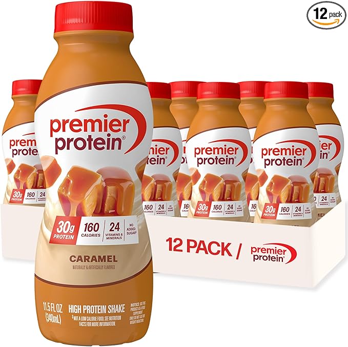 Premier Protein Shake, Caramel, 30g Protein, No Added Sugar, 24 Vitamins & Minerals to Support Immune Health, 11.5 fl oz, 12 Pack (Packaging May Vary)