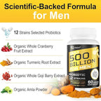 Probiotics for Men, 500 Billion CFUs & 12 Strains Mens Probiotic with Turmeric Cranberry, Goji, Gut Health for Men, for Digestive Health, Gut, Bloating & Gas, Immune, Energy Support, 60-Day Supply