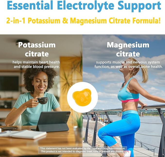 Biobor Potassium Magnesium Citrate Gummies, Magnesium Gummies Supplements with Vitamin D3, B6, Electrolyte Balance & Muscle, Stress Relaxation Support (60 Count (Pack of 1), Pineapple)