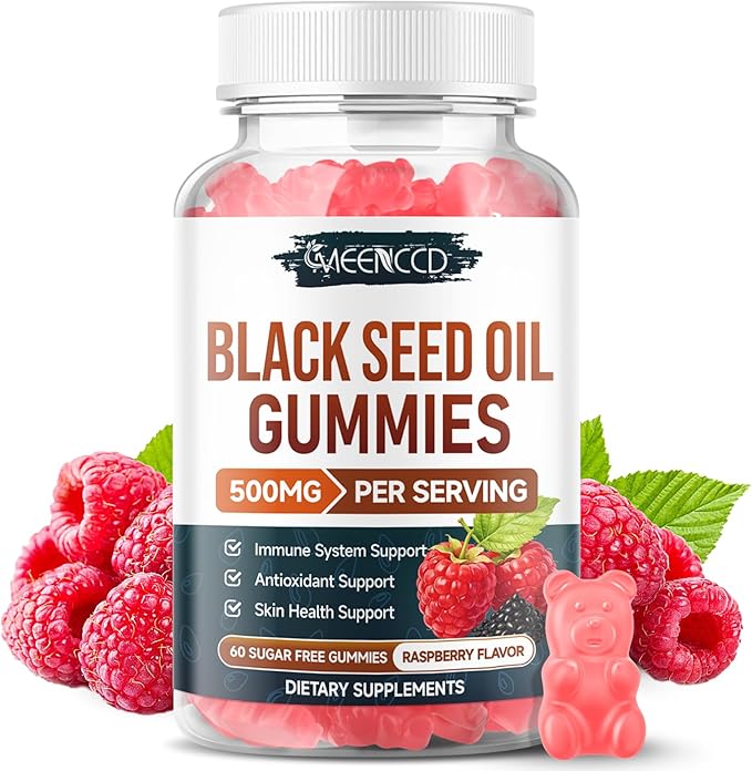 MEENCCD Black Seed Oil Gummies, Nigella Sativa Black Seed Oil Supplement for Antioxidant Support, Vegan, Non-GMO, Suagr-Free, Raspberry Flavor, 60 Count