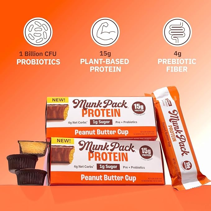 Munk Pack Sampler Pack Probiotic Protein Bars | Keto-Friendly 15g Plant Protein, 1g Sugar, 4g Net Carbs - Vegan, Low Carb, Gluten-Free Healthy Snacks | 5 Count