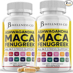 JB Wellness Co Ashwagandha Maca Root Fenugreek Supplement with Tongkat Ali Ginseng - Assists with Mood & Thyroid Health - Made in USA - 120 Count