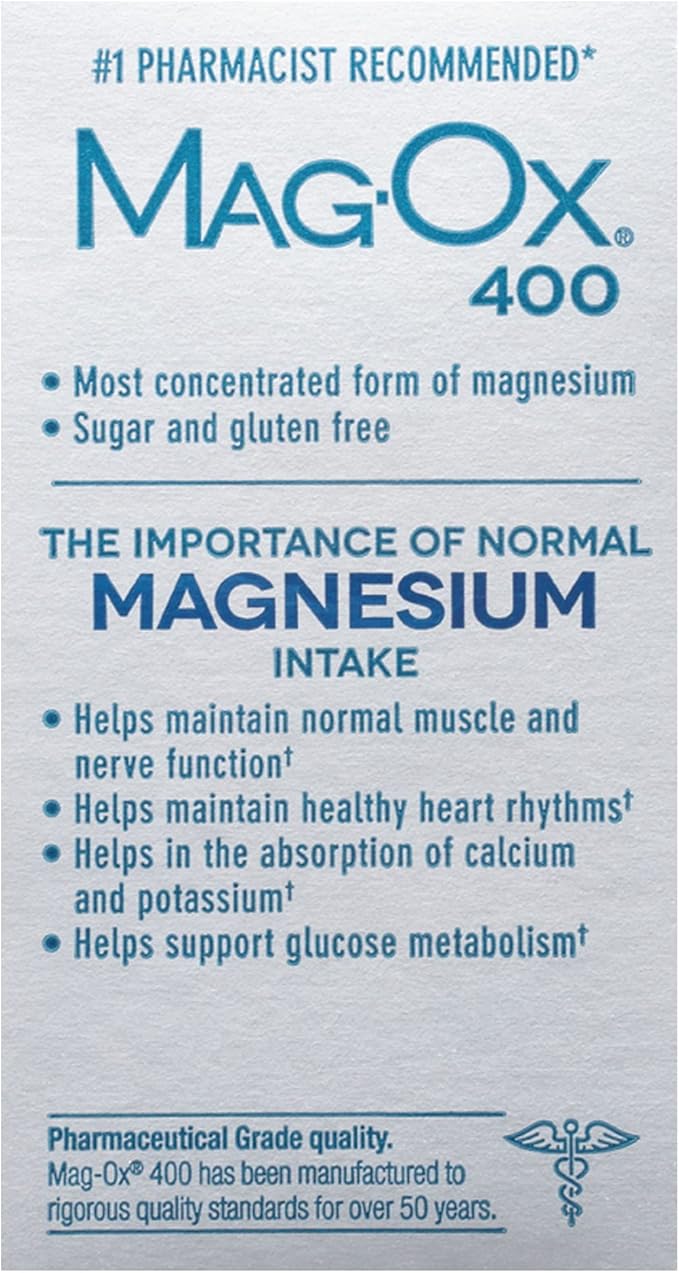 Mag-Ox 400 Magnesium Supplement, Pharmaceutical Grade Magnesium Oxide with 482 mg Per Dose, 120 Tablets, Pack of 2
