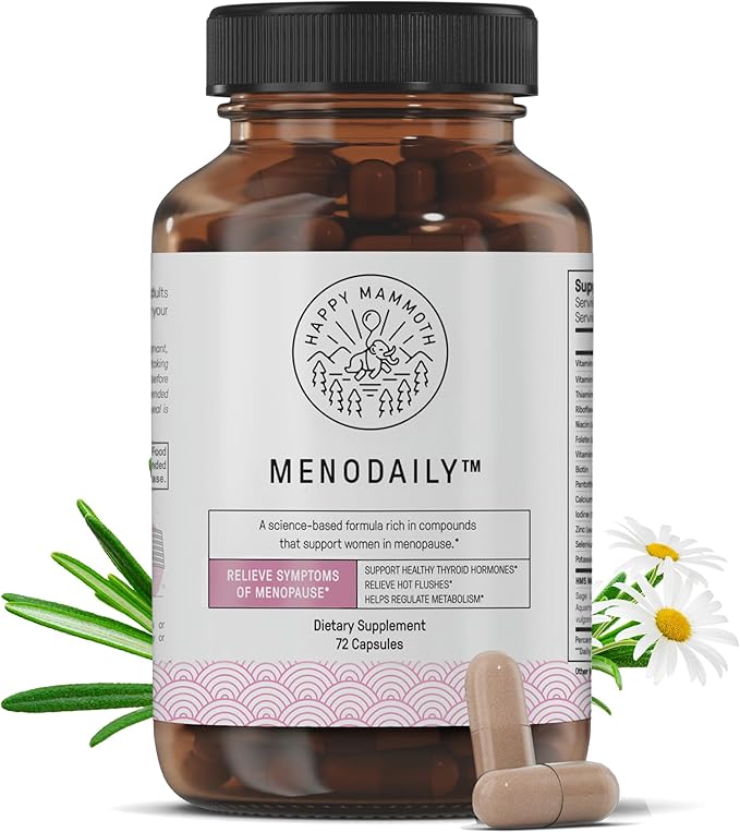 Happy Mammoth Meno Daily Menopause Vitamins & Supplements for Women, Boost Metabolism, Healthy Skin, Hair and Nails, Hot Flash, Mood Support, 72 Capsules