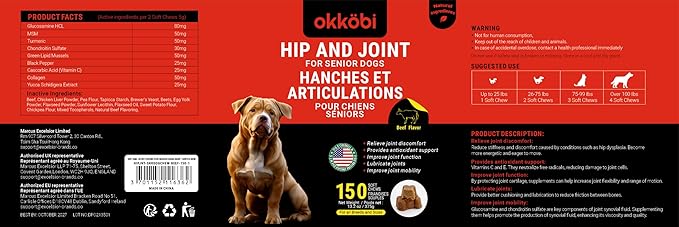 ZENO Glucosamine HCL & Hip and Joint Chews for Dogs - 150 pcs - Advanced Hip and Joint Support for Senior Dogs - with MSM & Green Lipped Mussel - Beef