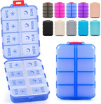 Foldable Weekly Pill Organizer 2 Times a Day with 2 Extra Compartments - Etched Labels - Portable 7 Day AM PM Medicine Box, Week Daily Travel Pill Case Holder for Meds, Vitamin, Supplement -Clear Blue