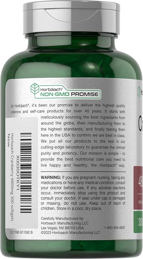 Horbäach Cranberry Pills | 300 Softgels | Non-GMO, Gluten Free Supplement | from Concentrate Extract