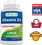 Best Naturals Vitamin D3 2000 IU (50 mcg) - 100 Tablets - 100 Days Supply - Helps Support Immune Health, Strong Bones and Teeth, & Muscle Function (100 Count (Pack of 3))
