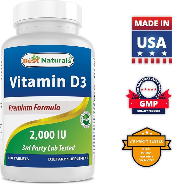 Best Naturals Vitamin D3 2000 IU (50 mcg) - 100 Tablets - 100 Days Supply - Helps Support Immune Health, Strong Bones and Teeth, & Muscle Function (100 Count (Pack of 3))