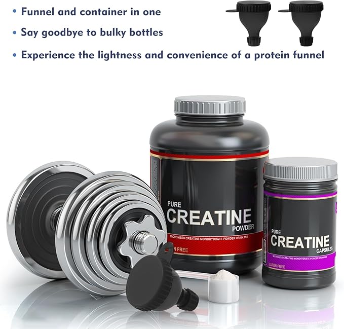 2 Pcs Protein Powder Container, Portable Protein Powder Travel Container, Protein Powder Funnel, Water Bottle Funnels for Powder Mixes, Pre Workout/Gym Supplement Funnel Keychain (50ml+100ml)