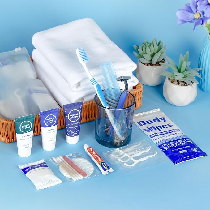 Travel Hygiene Kit Personal Toiletries Bulk, Disposable Homeless Care Package Supplies, Men Toiletry Set Cleaning Essentials Individually Wrapped for Camping, Travel, Relief, Charity (11-in-1, 5)