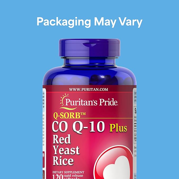 Puritan's Pride Q-Sorb™ Coenzyme CoQ10 Dietary Supplement for Heart Health, Oral Gum Health & Healthy Aging Support, Plus Red Yeast Rice for Improved Digestion, 120 Rapid Release Softgels,(Pack of 2)
