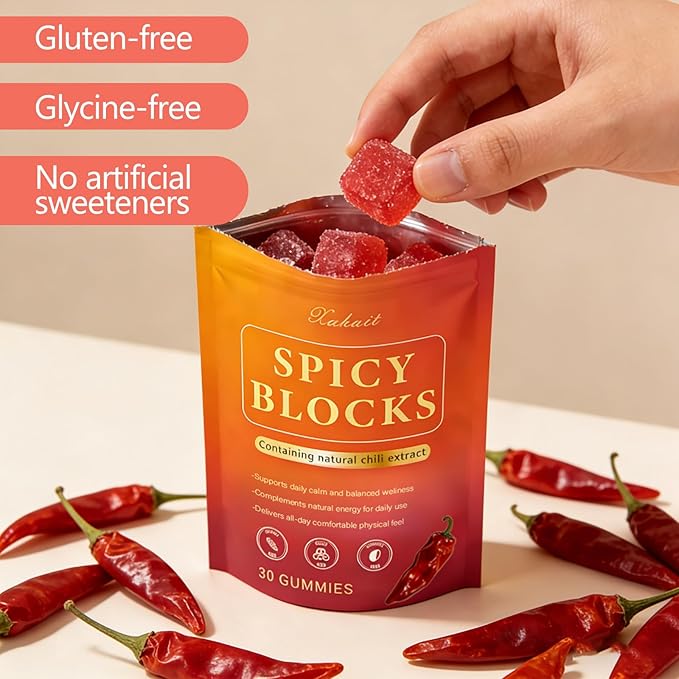 Spicy Blocks for Couples - Peach Flavor Intimacy Gummies, with Maca and Traditional Botanicals, Romantic Mood Enhancer for Women & Men (1)