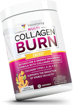 Multi Collagen Burn: MultiType Hydrolyzed Protein Peptides with Hyaluronic Acid, Vitamin C, SOD B Dimpless, Types I, II, III, V and X, with Caffeine 30 Servings Tropical Punch Flavored