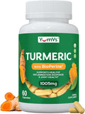 YUM-Vs Turmeric Curcumin Supplement with Black Pepper – Made with 100mg Extract + 900mg Raw Organic Turmeric – Supplement for Joint Health & Mobility – Non-GMO, Gluten Free, Vegetarian (60 Capsules)