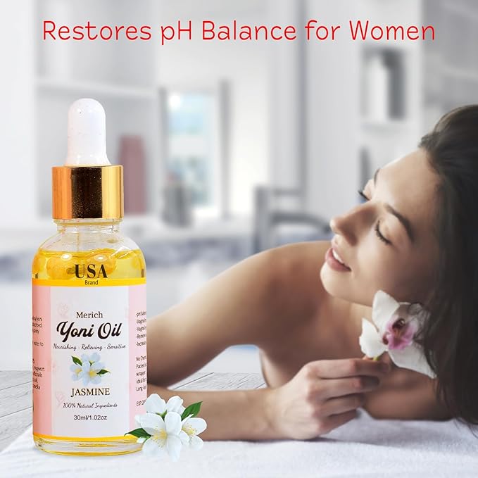 MERICH Natural Yoni Oil for Women | pH Balancing Vaginal Detox Oil, Jasmine | Rejuvenating Formula for Dark Spots & Ingrown Hair | Odor Eliminator & Gentle Cleansing Feminine Care | 1 oz