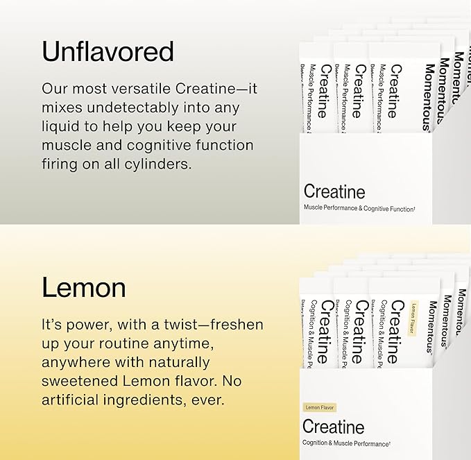Momentous Creatine Lemon Monohydrate Powder - Creatine Powder - Supports Strength, Lean Muscle, & Recovery for Men & Women - NSF Certified for Sport - 6.49 g per Serving - 15 Servings
