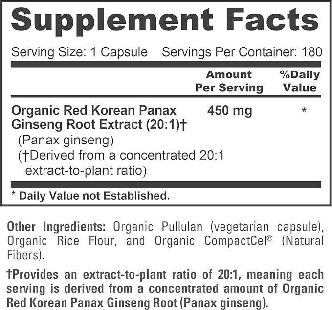 NusaPure Red Korean Panax Ginseng Capsules, 450 mg, 180 Veg Capsules (Non-GMO, USDA, Vegan)