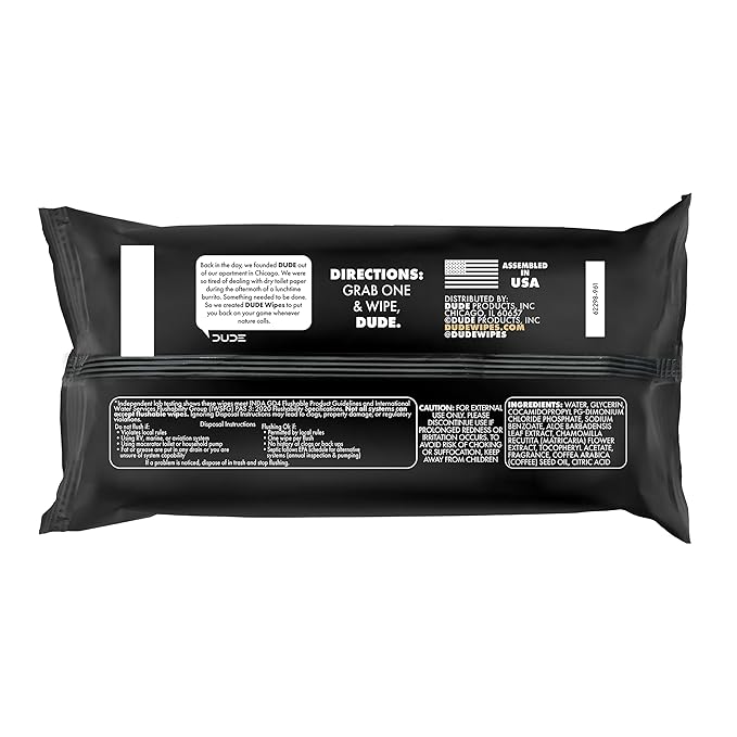 DUDE Wipes Morning Grind Flushable Wipes - Coffee Scented Extra-Large Adult Wet Wipes - 6 Pack (288 Count) - Infused with Coffee Oil, Vitamin E, and Aloe - Septic and Sewer Safe