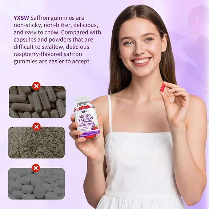 Saffron Gummies, Saffron Supplements for Kids & Adults with Ashwagandha, L-Theanine, Lemon Balm, Vitamin D3, B6, Magnesium & Zinc - Support Focus, Relaxation, Raspberry Flavor, 60 Count