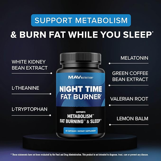 Night Time Fat Burner for Weight Loss Support & Sleep Aid | Appetite Suppressant, Carb Blocker, Nighttime Metabolism Booster for Stomach Fat Burner & Night Shred with Melatonin | Non-GMO, Vegan 60ct