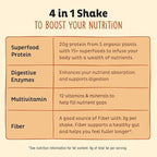 KOS Organic Vegan Protein Powder with 50mg Caffeine, Salted Caramel Coffee - Pea Protein Blend, Plant Based Superfood Rich in Vitamins & Minerals - Meal Replacement for Women & Men, 28 Servings