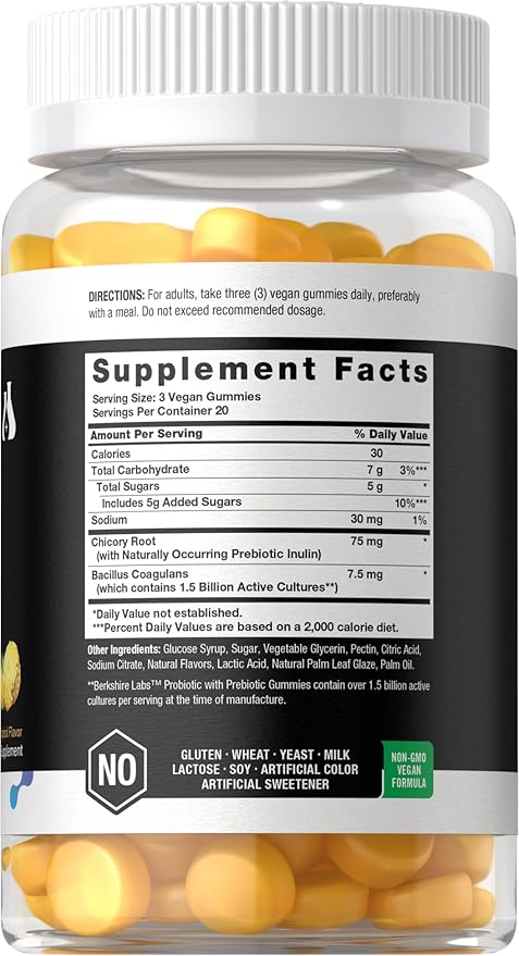 Horbäach Probiotic Gummies 1.5 Billion CFU | 60 Count | with Prebiotic for Women and Men | Tropical Flavor | Doctor Formulated | Vegan, Non-GMO & Gluten Free | Berkshire Labs